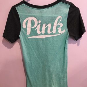 turquoise and grey baseball tee from PINK